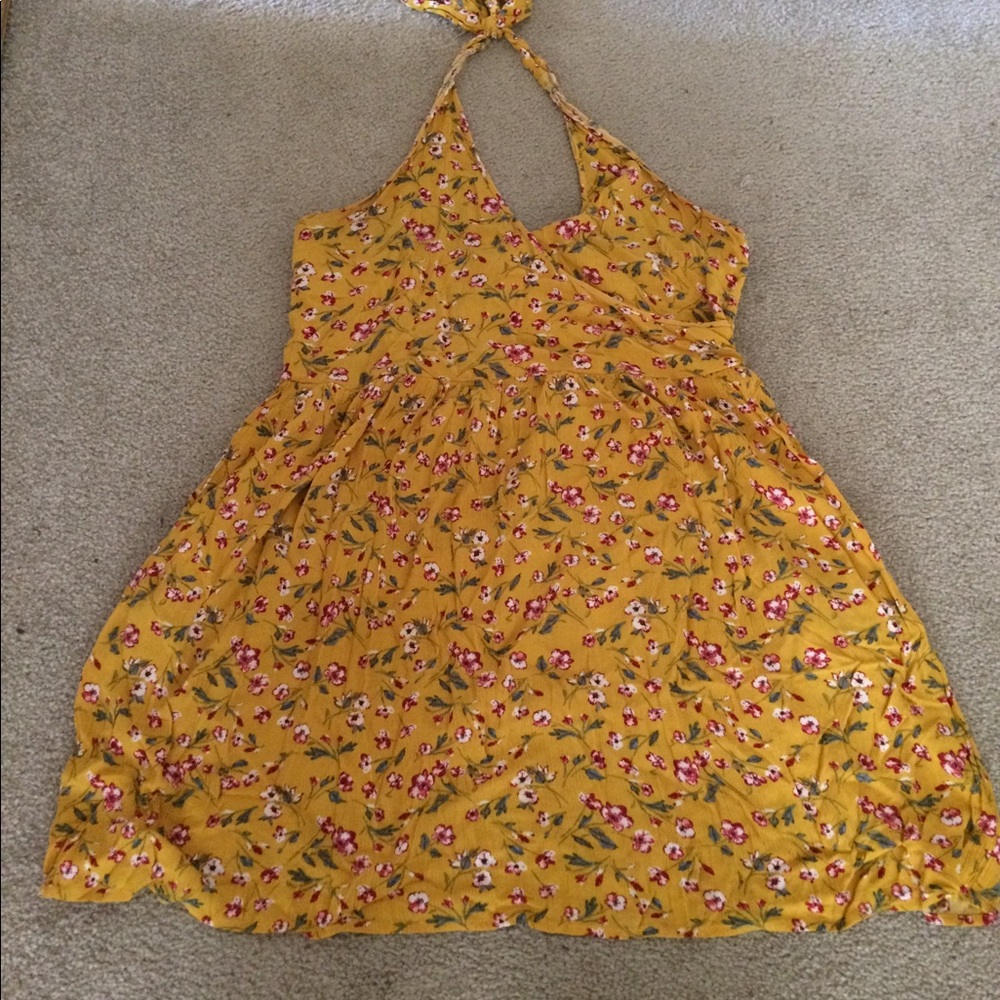 Yellow flower halter dress
